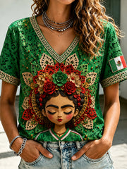 Women's Mexico Football Lover Lele Doll Art Printed T-shirt