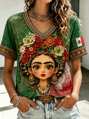 Women's Mexico Football Lover Lele Doll Art Printed T-shirt