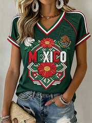 Damen-T-Shirt mit mexikanischem Fußballfan-Print, lässig geschnitten