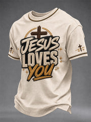Men's Christian Jesus Loves You Print Casual Tee