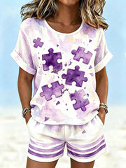 Women's Purple Alzheimer's Awareness Print T-Shirt Set