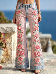 Women's Fashion Pink Floral Print Pants