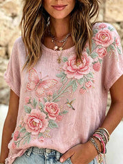 Women's Fashion Pink Floral Print T-Shirt