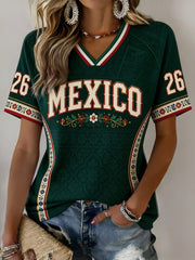 Women’s Mexican Football Printed Casual Short-Sleeve T-Shirt
