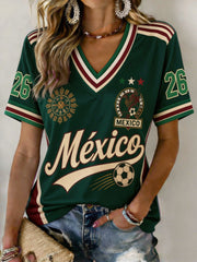 Women’s Mexican Football Printed Casual Short-Sleeve T-Shirt