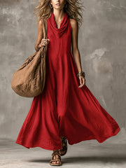 Women’S V-Neck Loose Sleeveless Floor-Length Maxi Dress
