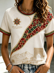 Women’s Moroccan Football Enthusiast Printed Casual Short-Sleeve T-Shirt