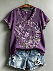 Women's Fashion Purple Floral Alzheimer's Awareness Print T-Shirt