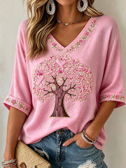 Women's Fashion Pink Breast Cancer Awareness Printed T-Shirt