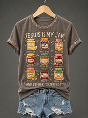 Women's Jesus Is My Jam And I'm Here To Spread It Print Casual Tee