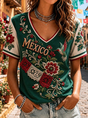 Women’s Mexico Independence Day Print Casual Short-Sleeve T-Shirt
