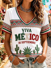 Women’s Mexico Independence Day Print Casual Short-Sleeve T-Shirt