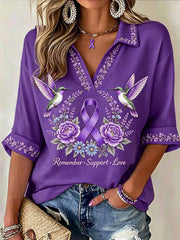 Women's Purple Floral Pattern Alzheimer's Awareness Print T-Shirt
