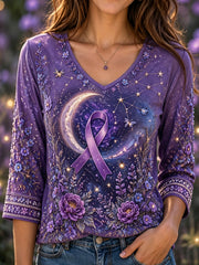 Women's Floral & Starry Sky Alzheimer's Support Printed T-Shirt