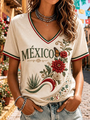 Women’s Mexico Independence Day Print Casual Short-Sleeve T-Shirt