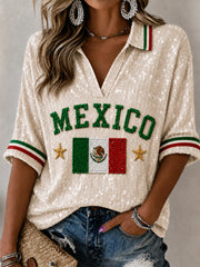 Women's Mexico Lover Art Mid-length Sleeves V-Neck T-Shirt