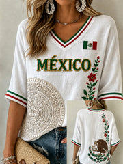 Women's Mexico Lover Art Mid-length Sleeves V-Neck T-Shirt