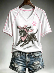 Women's Dog Pattern Breast Cancer Awareness Printed T-Shirt