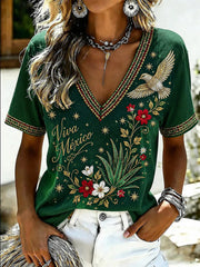 Women’s Mexico Independence Day Print Casual Short-Sleeve T-Shirt