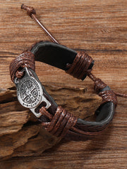 Men's Vintage Cross Pull-Out Adjustable Handwoven Leather Bracelet