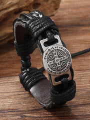 Men's Vintage Cross Pull-Out Adjustable Handwoven Leather Bracelet