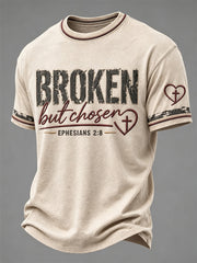 Men's Christian Cross Broken But Chosen Print Casual Tee