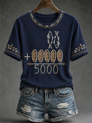 Women's Jesus 2 Fishes 5 Breads 5000 Chosen Against The Current Print Casual Tee