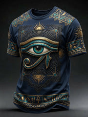 Men’s Ancient Egyptian Art Print Loose-Fit Floral Casual T-Shirt