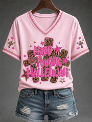 Women's Hard Fought Hallelujah Leopard Print Casual V-Neck Tee