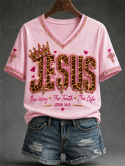 Women's Jesus The Way The Truth The Life Print V-Neck Tee