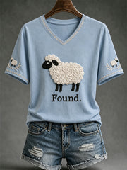 Women's Found Sheep Print Casual V-Neck Tee