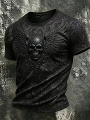 Men’s Halloween Gothic-style printed casual short-sleeved T-shirt.