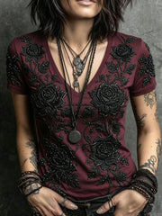 Women’S Halloween Gothic-Style Printed Casual Short-Sleeved T-Shirt