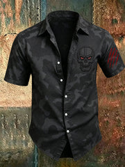 Men’s Halloween Gothic-Style Printed Casual Short-Sleeved Shirt