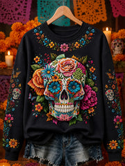 Sudadera casual con estampado de calavera del Día de la Muerta para mujer