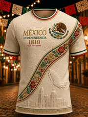 Camisa de manga corta para el Día de la Independencia de México, para hombre
