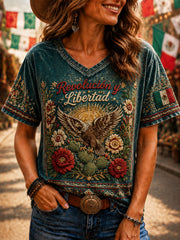 Camiseta Casual con Estampado del Día de la Independencia de México para mujer