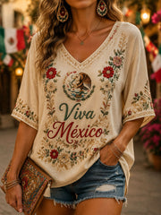 Camiseta informal estampada del Día de la Independencia de México para mujer