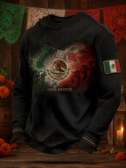Sudadera de waffle con estampado artístico del Día de la Independencia de México para hombre