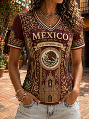 Camiseta de manga corta del Día de la Independencia de México para mujer