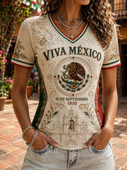 Camiseta de manga corta del Día de la Independencia de México para mujer