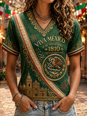Camiseta de manga corta del Día de la Independencia de México para mujer
