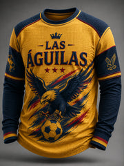 Camiseta de manga larga casual impresa del equipo de las Américas del fútbol de los hombres
