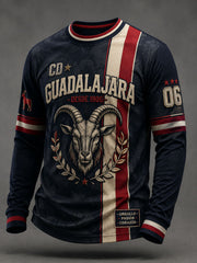 Camiseta casual de manga larga estampada con diseño del equipo de fútbol de Guadalajara para hombre