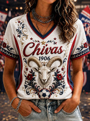 Camiseta casual estampada de fútbol femenino Chivas de Guadalajara