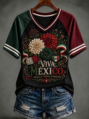 Camiseta informal estampada del Día de la Independencia de México para mujer