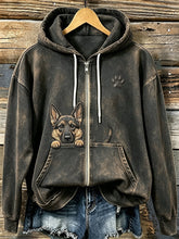 Lindo pastor alemán de peeking de las mujeres con Paw Print Cozy Zip-Up Hoodie