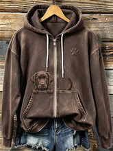 Mujer Chocolate Labrador & Paw Print Cozy Zip-Up Hoodie