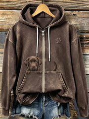 Mujer Chocolate Labrador & Paw Print Cozy Zip-Up Hoodie