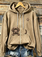 Mujer Chocolate Labrador & Paw Print Cozy Zip-Up Hoodie